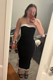 I wasn't sure how this dress was going to fit since I'm petite (5'2), and have a small bust/waist and large hips/butt but it fit perfectly! The material is super stretchy and the top stayed up all night. - Rachel M.