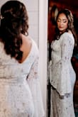 It was the absolute perfect dress for our fall boho wedding. The lace makes it have a romantic feel/style to it. Fit true to size. I did have it altered. I had the lining sewn into the lace and had a bustle added to the back. I LOVED my wedding dress. - Andrea R.