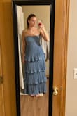 I loved this dress. Bought as an option for bridesmaids but it sold out too quick (knew it would!). It's so beautiful, color is perfect. I had trouble zipping it all the way, but if my husband was home i think it would have worked! I probably would have needed a large if i was keeping - Claire C.