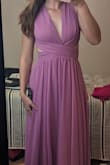 This dress fit me perfectly! I love the color. It is long, so shorter girlies may need to hem or wear heels. So cute, I don't want to take it off. It fits my smaller chest amazingly! I'm not worried about [it having] too much space for tatas that anything would show. Just enough coverage and cleavage, very sexy. - Shae G.