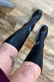 I love how tall these boots are! They are comfortable and the sturdy block heel makes them easy to walk in even though they are a 3.5-inch heel. I wore them all day and night walking around the city. My calves are slightly larger and I was still able to zip them up (just a little tight, but have stretched out after wearing them) A fun and flirty well-made boot! - Stephanie S.