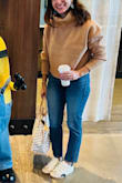 Absolutely love this sweater! The shade of camel is beautiful and it's soft and thick. Great quality. It feels posh and looks great with jeans and cute sneakers. I will wear it with a pencil skirt for work too. - Melissa C.