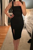 I would definitely agree with the other reviews about the straps being a little too long, but otherwise, it fits well and I can just fix the straps myself. I bought this for a friend's bachelorette party but it's definitely a black dress that's good to have in your closet! - Erin T.