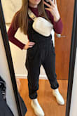 I've been wanting some black overalls for a bit and searched high and low. I'm so happy with this purchase! They fit a little loose but that was to be expected. I usually wear a long in jeans and these are long enough to be rolled or worn as straight leg without looking like capris on me. The material is comfy too. Highly highly recommend! - Laura H.
