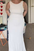 I love this dress! (Size L) I ordered a few dresses for my wedding and loved this one. It's very timeless and elegant. It fits me very well, although a little long, but is perfect with heels. Excited to wear this on my wedding day :) - Sarah L.