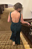 This dress is gorgeous. The color is beautiful and the material is thick so it hides a lot of flaws. There is no zipper on this dress so getting into it was a little difficult, I had to pull over my head instead of pulling up over my hips. To me, it wasn't a big deal and I would highly recommend it! - Alex P.