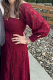 I'm normally between a medium/large in dresses, and 6/8 in jeans. After reading reviews I ordered a medium. It was tight but zipped. I think a large would have been too big. If I had a lot of time I would have ordered a large and got it taken in. That said, I received so many compliments while wearing this dress! - Ella S.