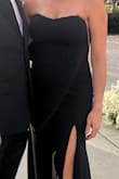 I needed a dress for a black tie wedding but didn't wanna spend a fortune, this fit the bill. The size small fit great, the slit was there but still modest. I didn't need to alter the length with standard heels. The only downfall is the top has ribbing which is great but the sweetheart neckline boning of it curved in and was basically poking me in the chest by the end of the night. I didn't know if I should have ironed that out. It was nice in the beginning because I felt like my cleavage wasn't hanging out or slipping but by the end it was annoying. - Kimberly J.