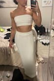 Fits like a glove! Perfect white and the sheer is a very nice material and very flattering on. The top is smaller than I thought but I don't have a big chest area so it was fine on me. I would consider sizing up if you have a bigger chest size. :) - Evonne S.
