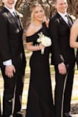 This dress is beautiful - nice fabric weight and looks much more expensive than it is. It was stunning on my daughter for a wedding in which she was a bridesmaid. She is 5'5" and 124 pounds and we ordered an XS and it fit perfectly. The dress does have a little stretch so that was nice. Would definitely recommend it! - Maureen P.
