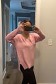 This is a really nice, slightly oversized (but that's the style) sweater. It's super soft, and the pink color is really pretty. I'm returning it but not for any reason of quality. I bought a bunch of things, and I think I need the others more - I have a few similar-type sweaters, so I'm returning it to get something different. But I still recommend it! Would be very comfy around the house or on a cold night! My only complaint is the slight boxyness. I don't think it looks great on me. But perfect if you're looking for that style. - Kasi H.