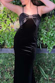 Dramatic Stunner Navy Velvet Bow Strapless Maxi Dress