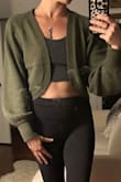 This shrug is super cute and versatile! For me, it's just the right cropped length; sleeves are just billowy enough. It's surprisingly warm and soft. Very easy to wear with leggings, jeans, or over a dress. Can be dressed up or down. - Abby S.