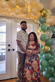 I wasn't sure what size dress I was going to need since I was very pregnant, ended up ordering a large. I was about 160 pounds and 5'0. Also, I was wearing a little heel. - Lucero R.