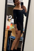 It is squeezing, rides up almost immediately and the boobs area shows the rubber. - Shenae R.