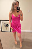 I don't own any clothes in pink other than a pair of nursing scrubs, my husband says it's his favorite color that he's ever seen me wear. So for a formal night on a cruise, I bought this pink dress and WOW is it flattering! He told me "See I told you Pink is your color!" I LOVE this dress. It's comfortable, stretchy, don't need a bra (just pasties). It's absolute perfection! - Lauren R.