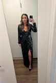 I wore this dress to a wedding in Philadelphia, and it was a show-stopper! I am typically a size 8, medium, and the fit was good- maybe a little on the larger side because the sleeves bunched up a bit. I was able to wear a regular bra and 2.5 inch heels. I got so many compliments throughout the night <3 - Jessica H.