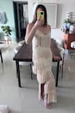 Got this dress along with another to choose from for a wedding and fell in love with it! It's not the type of dress for a wedding. I chose the other one but also decided to keep this one for another event. It's such a fun dress and fits just right with a Small! I'm 5'7 and the length was perfect. I have 40" hips which fit very comfortably, but it's a little bigger on the top as I am an A cup. I may need to fill in with a push-up bra. Overall, a beautiful dress, great quality! - Demi P.