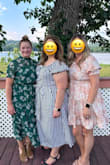 I'm not sure how helpful this will be because the tag on my dress says MEDIUM but it says here that I ordered a small! Hmm... If my dress is indeed a Medium, it fits perfectly! I bought this dress on a whim for a wedding and have since worn it to a second wedding! It's so comfy and flattering. It only stretches at the elastic waistband so keep that in mind because the top part and sleeves have no stretch. The length is a little long for me but I didn't want to spend $$ to get it altered. Ideally, it should fit more at the mid-calf but I think it still looked OK. The color is beautiful! I'm very pleased with this dress and happy to get multiple wears out of it! - Chelsea M.