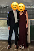I wore this dress size S to a formal work event and to a wedding. The asymmetrical bottom flowed really nicely but ran a little long so I was stepping on it a bit. I am hesitant to buy V-neck cuts because I have a flat chest, but this one fit well on me and wasn't too loose. Flattering in the waist. Great option for weddings and events. - Hayley G.