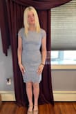 My daughter wore this for her Catholic Highschool ring ceremony in church. Looked beautiful! Gorgeous color! True to pic except length. Longer than on model. At 5'8 and half the small hit right above her knee. Lovely, very well made, fully lined dress!  Highly recommend. - Kelly N.