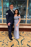 This dress is gorgeous! Fits true to size. Arms are a bit tight like other reviews have mentioned. - Angie C.