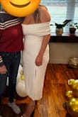 I received so many compliments on this dress, and it was the exact look I was going for. The white wasn't sheer; it's a sturdy but stretchy material. The sleeves around the arm did limit arm movement/range, but I have a larger chest so the support it provided was a tradeoff I was happy to accept. - Cristen L.