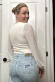 The sleeves are so soft! It is a bit more transparent on the body than I anticipated. You can see my back tattoo through the fabric and outline of belly button. Not entirely in love with the neckline but it's comfortable and I'm excited to wear it out! Easy to dress up - Christine G.