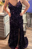 Beautiful color of deep purple with a little bit of bling! Fits perfectly and is the perfect length! It is well-made and shipped extremely fast! We ordered both a large and a medium and ended up sending back the large. The return process was easy and completed very fast! Great return policy! I definitely will recommend Lulus to others and plan to purchase from them again!! I highly recommend it! - Kim T.