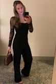 I received so many compliments on this jumpsuit. The fit was absolutely perfect and the length was perfect for a 4-inch heel. Also, the top and sleeve allowed for a full bra rather than strapless. - Melissa M.