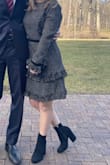 Wore it for a close friend's wedding. I was able to wear it with booties bc it has a velvet belt thing but can also be worn with open-toed shoes. The material is not too heavy and overall felt good! - Shevi C.