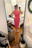 This is a beautiful dress. The color is spot-on hot pink with the perfect brightness to it. It's also extremely comfortable for being a guest wedding dress! I will definitely be purchasing this in different colors! - Lindsay M.