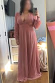This dress fit like a glove! It's stunning and a beautiful color too. I'm going to a wedding with a floor-length dress requirement but I'm 52. This dress is not cheap to get hemmed. It's lined and the skirt is BIG. I live in NYC and a tailor shop quoted me $175 to get it hemmed. Luckily the dry cleaners by my house only quoted me $75. But make sure to factor that in if you're short. I took about 3 and a half inches off the bottom to fit with 2-inch heels. But it is a gorgeous dress! - Lia R.