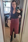 I love this skirt! The material is very thin, but I like that it's not too heavy. True to size. Wrinkle resistant. - Heather C.