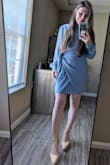 Purchased this dress in S since I didn't want to it to be too forming and I couldn't be happier, the material looks and feels more expensive, true to size, love how you can adjust the knot on the side to fit your waist however you want, loved the color as well, I purchased the nude suede pumps to go with it and the outfit was killer, highly recommend the pumps as well, gives you height and elongates the legs whilst being very comfy to wear since they are chunky on the front as well, overall amazing! - Lambrini M.