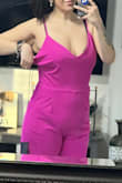 Wish it was a little more hot pink like the picture, it looks more magenta in person. Ordered a large. A little long, might need [to be] hemmed. Big under [my] arms and around bust. - Jessica A.
