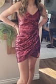 Great dress, flattering and comfortable. Color is more maroon in person. - Diaane G.