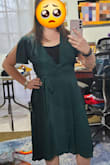 I carefully looked at the measurement chart before selecting a size small, and I anxiously awaited this dress's arrival (and paid extra for fast shipping), hoping to wear it in our engagement photos this weekend. But, sadly, it didn't fit me at ALL like this gal in the picture. I am short-waisted and curvy (33-31-35), and this garment is clearly made for someone long-waisted and flatter-chested. I couldn't get it to close in the front and had to wear a cami to see if maybe it was salvageable (as you'd probably agree: it's not). Even then with the closure problem covered, there was a fabric bulge in the side-boob area, showing the dress was not being held up high enough at my shoulders and pushed out too far at the bust. I was (am) deeply bummed, as the dress was described as "very forgiving," but a larger size would have had even more above-waist pooling. If you're short-waisted, I fear there's no hope of this fitting you properly. If you are a tall, thin, "willowy" build, this swishy, modest dress is very nice. - Lauren C.