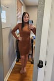 Love the color and overall style, but wish it were a bit thicker and a bit more form-fitting. Fits a little loose and isn't super forgiving, but the fabric is super comfortable! Overall such a cute dress and I can't wait to wear this with boots in the fall! - Rachel D.