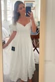 This dress was a much heavier material than I thought, which I prefer! If you're smaller, it might run a little big. I got an xsmall, and there is slight room in the back. Other than that, it fits perfect and super beautiful. Length is right above ankles. - Sophia T.