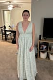 Planning to wear this as a bridesmaid's dress for a wedding in the fall. Really love the color and style. I have broader shoulders and a wider waist, but feel like this dress accentuates the right areas & fits me very well. The straps have a rubber lining to help keep them in place which is also nice. I don't think I would go for this dress if I had a bigger bust since it has such a deep V, but I feel very secure in it. - Hannah C.