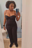 I tried to size up (from M to L), but even that was still too small and tight (especially since the top is corset like and doesn't have as much give). The zipper was also a bit difficult, but I did like the fabric of the bottom. I'm returning because it's a bit too much exposed in the breast area for the party I was hoping to attend. However, if I would have probably ordered an XL (2 sizes up) to feel comfortable. I will say, as a short person with a butt, the length was weird with the L, another reason I'd order an XL. - Teionna L.