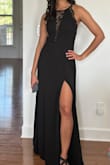 I'd rate this dress a 4 or 4.5/5; quality of material was great, sexy with the lace plunge but still modest. Great for a "black tie invited" wedding. I did find it just loose enough that it wasn't a perfect fit but the next size down would've been too small. The chest and waist especially felt a little loose but I tend to expect that, having a smaller bust to begin with. For the bust, KT tape worked just fine, no need for a bra or other stickies here. - Vindhya R.
