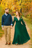 This dress was perfect for my fall engagement photos! Our photographer couldn't stop commenting about how gorgeous and flowy it was. I'm usually in between a M and L and the M was perfect although the chest was on the verge of popping open a few times. - Erica M.
