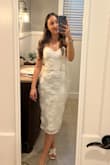 Got this for my engagement party. I am usually a small but went for an XS based on the size guide and it fit perfectly. The dress has a slip underneath so it's not see through also making it comfortable. I wish the straps were a little thicker but it's fine. - Victoria A.