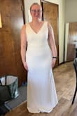 I found my wedding dress! I bought 10 dresses from Lulus to try on, as I have never tried on wedding dresses before and this is the dress I chose! I loved the simplicity of the shapes and the buttons down the back with the low back. The material is thick and has a little stretch so it is very comfortable to move it. I am much larger on the bottom than I am up top so the fit was very flattering on the bottom and needs some simple adjustment with the straps to get the proper fit. I did wear shapewear in the try on process and that was needed for me as I'm very curvy. With the low back, you can see the shapewear I was wearing and I have since found a shapewear that allows for the low back so that will not need any alteration. I feel very confident and happy in this dress and I am so excited that I found it for such an affordable price! - Makenzie B.