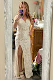 No alterations needed. Very comfortable and not too long with heels. Beautiful dress! - Leslie Y.