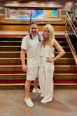 I bought this jumpsuit and another one to try to find something for my cruise to the Bahamas for white night, both are cute, thick polyester material. So my major complaint about this jumpsuit is that the zipper is impossible. If you don't have help, it's unlikely you will get this zipped up, my zipper was so difficult that I ended up only putting it on, taking a picture, and then changing into a white dress, it gets stuck on the material and it would be a lot easier if it were on the side, also the material shows everything on your body, so wearing like a thong or something showed, I bought seamless shapewear to wear with it, and it still showed. I removed the tag before really thinking about the zipper so that's my mistake. It is a cute jumpsuit, but I wouldn't buy it again. - Amanda T.