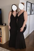 My sisters ordered XXS (maybe 5'7" and 100lbs) and XL (maybe 5'8" and 160lbs). My MOH ordered a S (not pictured, but maybe 5'5" and 115-120 lbs with larger bust). Looks amazing on all of them. None think they'll need hemming with heels (in the photo they are barefoot). The straps could be a touch less loose, but not worth returning over. So pleased! - Alycia M.