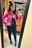 I loved this jacket and wore it to a Journey concert! The color was on point and exactly what I was looking for. I ordered 3 sizes-M, L, XL. I am typically a shirt size medium or small. I kept the large as it fit the best! Super cute in person! - Angela F.
